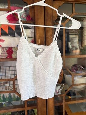 Hollister White Smocked Wrap-Front Cami Tank